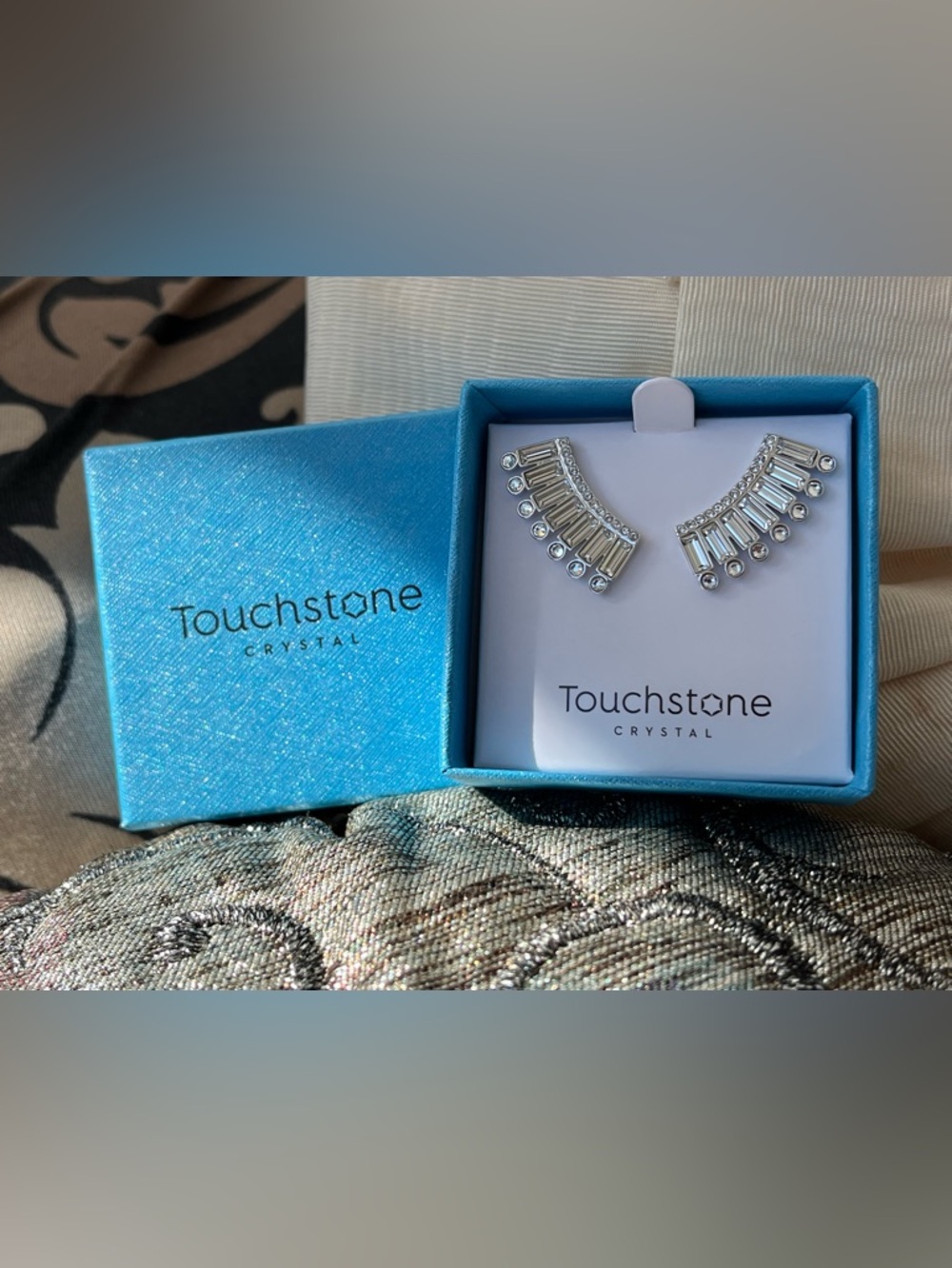 Touchstone Swarovski Crystals Exotic Fan Earrings BNIB $79 Retail Value - Picture 10 of 10